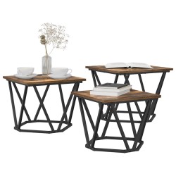 Table basse 3 pcs Chêne fumé Bois d'ingénierie et acier 582088582088