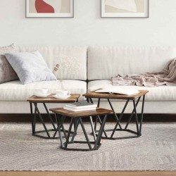 Table basse 3 pcs Chêne fumé Bois d'ingénierie et acier 582088582088