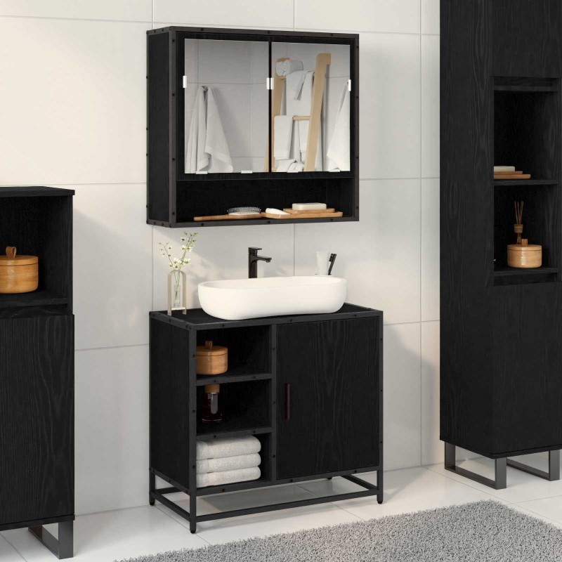 Cabinet de salle de bain avec porte Chêne noir 65 x 33 x 60 cm 582116582116