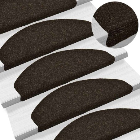 Tapis d'escalier auto-adhésifs 10 pièces 65 x 21 x 4 cm Marron foncé Demi-rond Grand 582130582130
