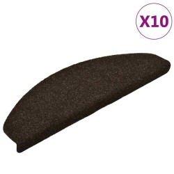 Tapis d'escalier auto-adhésifs 10 pièces 65 x 21 x 4 cm Marron foncé Demi-rond Grand 582130582130