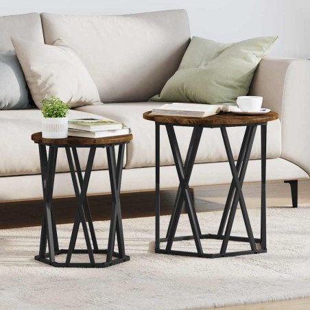 Table basse 2 pcs Chêne fumé Bois d'ingénierie et acier 582147582147