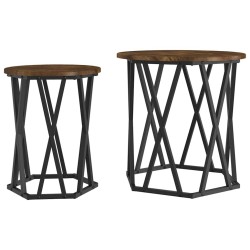 Table basse 2 pcs Chêne fumé Bois d'ingénierie et acier 582147582147