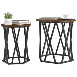Table basse 2 pcs Chêne fumé Bois d'ingénierie et acier 582147582147