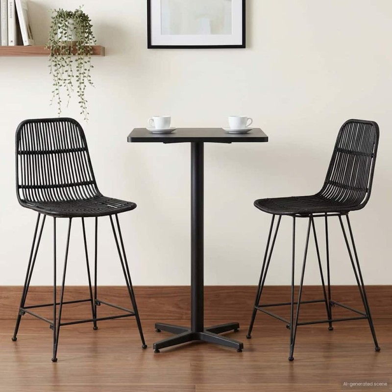 Tabouret de bar 2 pcs Noir 44 x 54 x 96 cm Rattan et Acier 582150582150