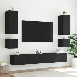 Meubles TV muraux avec lumières LED 2 pcs noir 40,5x35x40 cm 582164582164