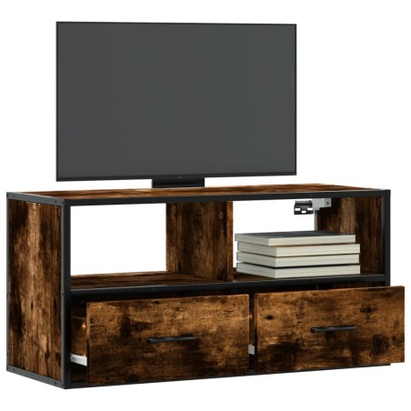 Meuble TV chêne fumé 80x31x39,5 cm bois d'ingénierie et métal 582172582172