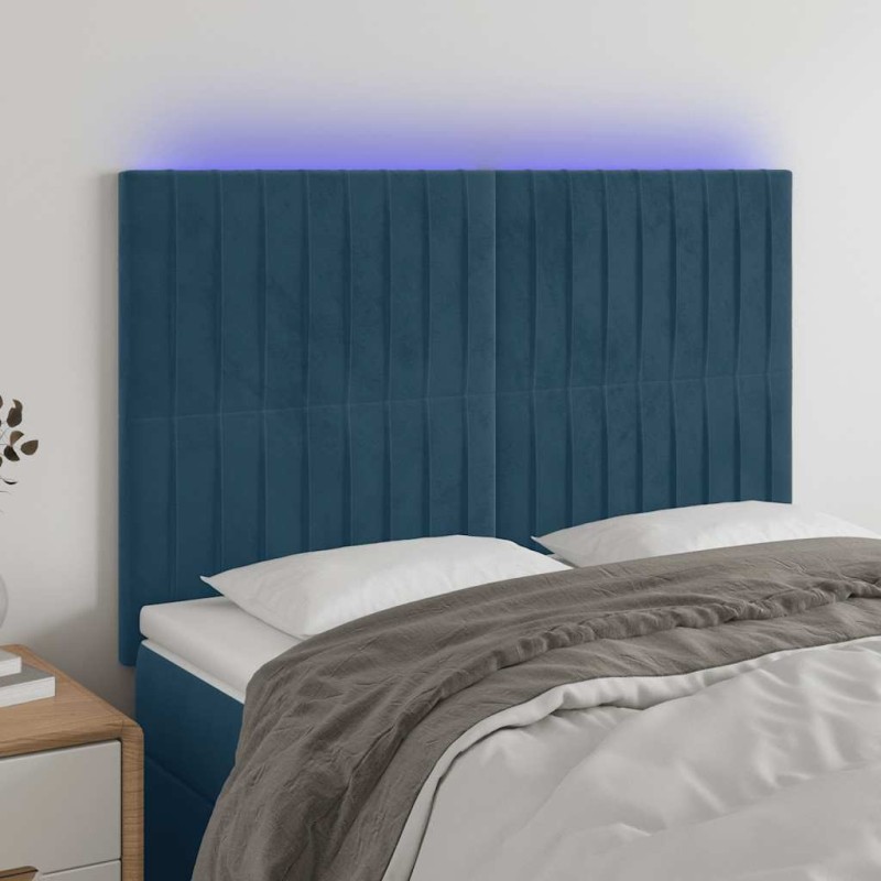 Tête de lit à LED Bleu foncé 144x5x118/128 cm Velours 582176582176
