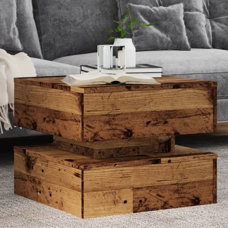 Table basse avec lumières LED vieux bois 50x50x40 cm 582178582178