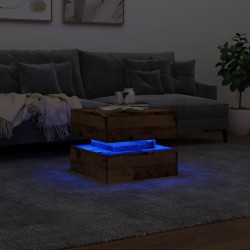Table basse avec lumières LED vieux bois 50x50x40 cm 582178582178