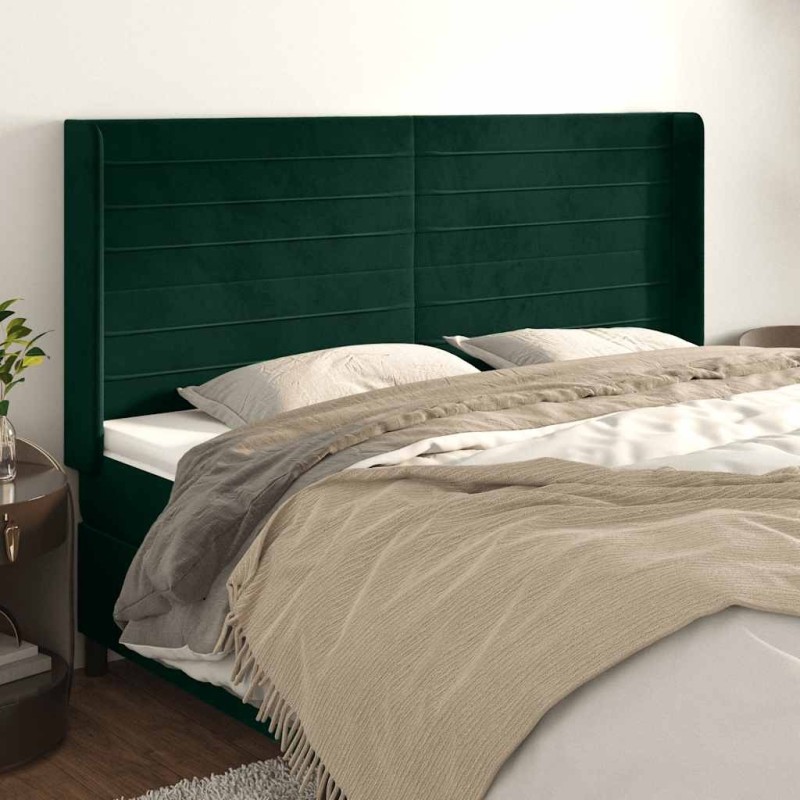 Tête de lit avec oreilles Vert foncé 183x16x118/128 cm Velours 582231582231