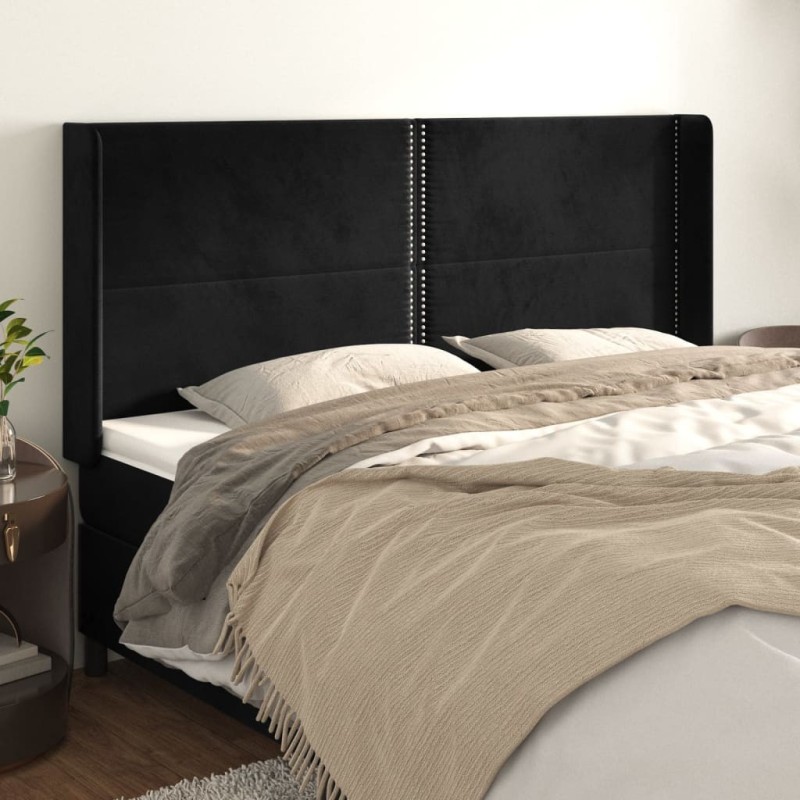 Tête de lit avec oreilles Noir 203x16x118/128 cm Velours 582238582238