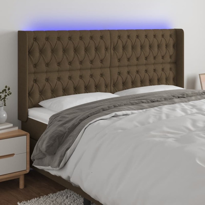 Tête de lit à LED Marron foncé 203x16x118/128 cm Tissu 582259582259