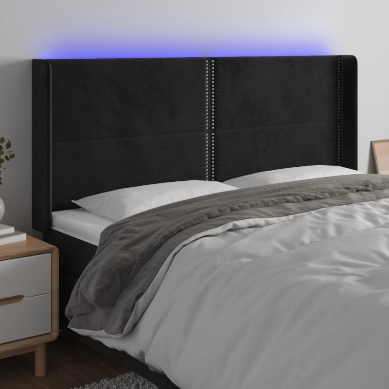 Tête de lit à LED Noir 203x16x118/128 cm Velours 582262582262