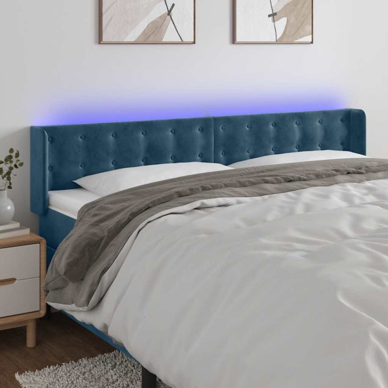Tête de lit à LED Bleu foncé 203x16x78/88 cm Velours 582269582269