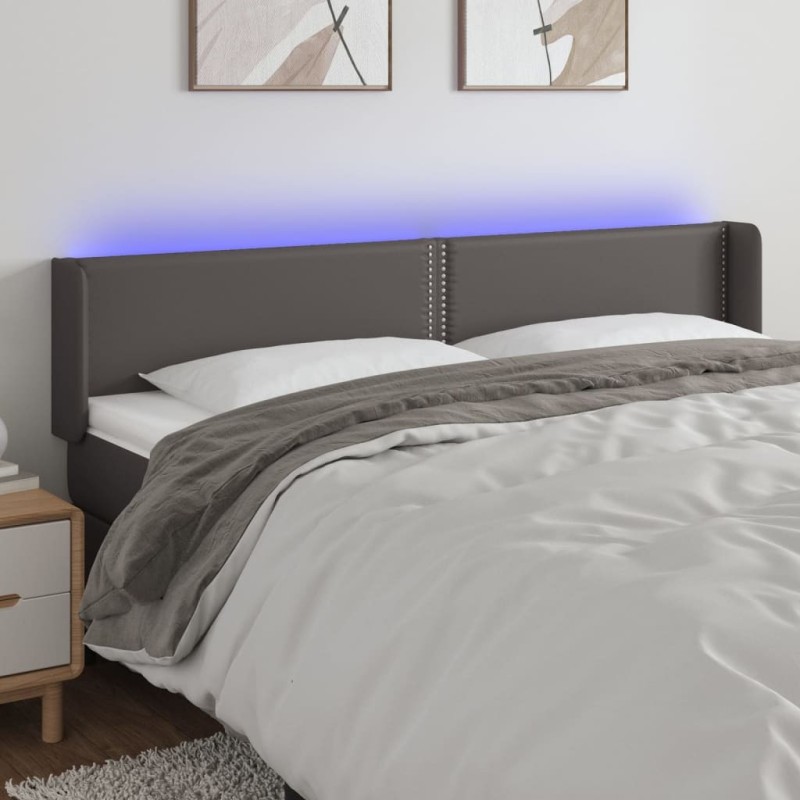 Tête de lit à LED Gris 203x16x78/88 cm Similicuir 582282582282