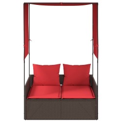 Transat double avec toit et rideaux marron résine tressée 582293582293