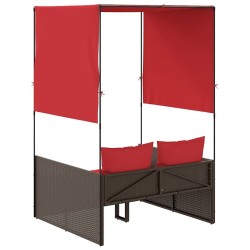 Transat double avec toit et rideaux marron résine tressée 582293582293