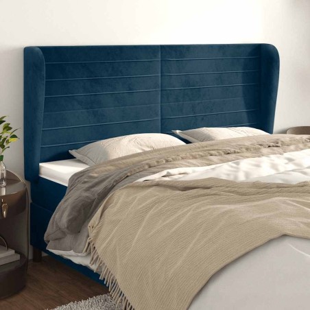 Tête de lit avec oreilles Bleu foncé 203x23x118/128 cm Velours 582328582328