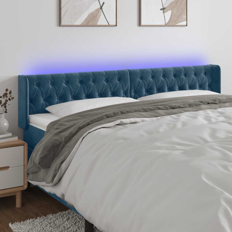 Tête de lit à LED Bleu foncé 203x16x78/88 cm Velours 582353582353