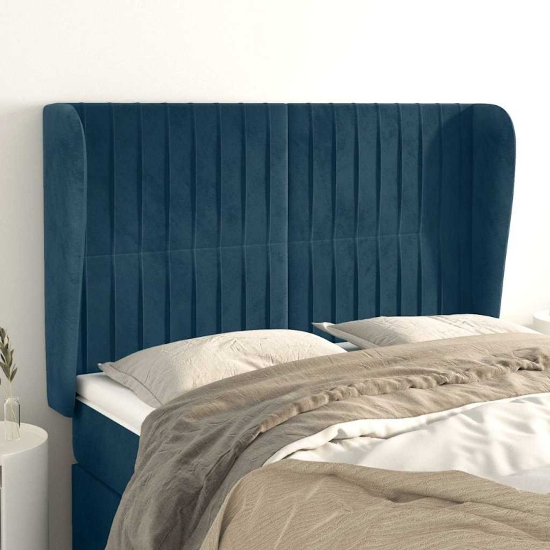 Tête de lit avec oreilles Bleu foncé 147x23x118/128 cm Velours 582420582420