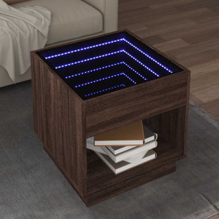 Table basse avec LED infini chêne marron 50x50x50 cm 582550582550