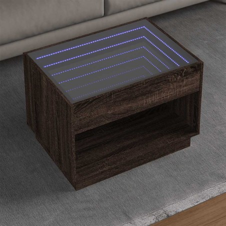 Table basse avec LED infini chêne marron 70x50x50 cm 582551582551