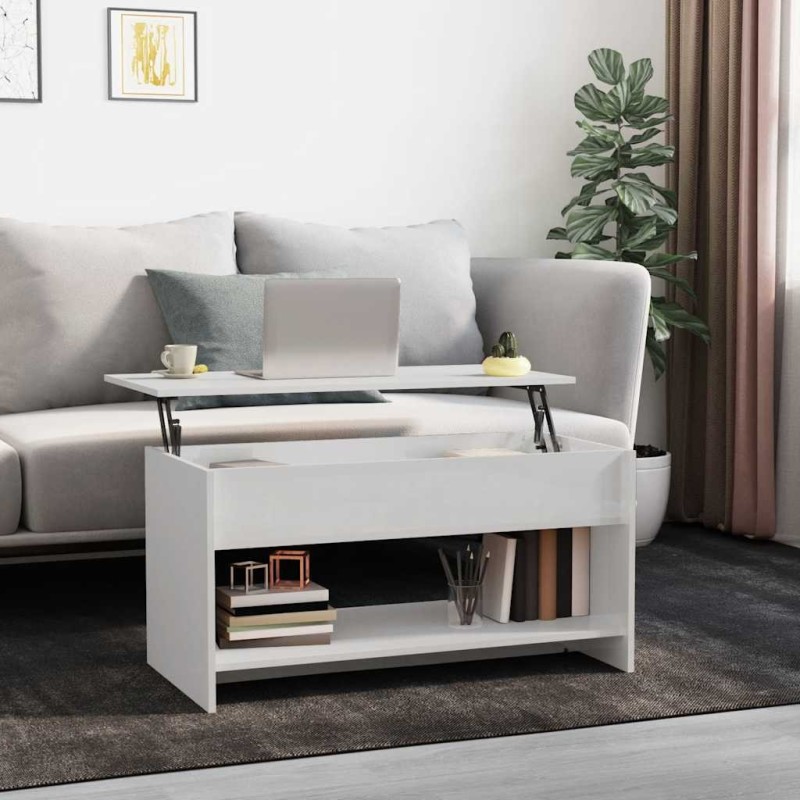Table basse blanc brillant 102x50x52,5 cm bois d'ingénierie 582555582555