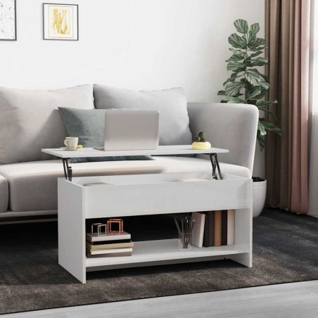 Table basse blanc brillant 102x50x52,5 cm bois d'ingénierie 582555582555