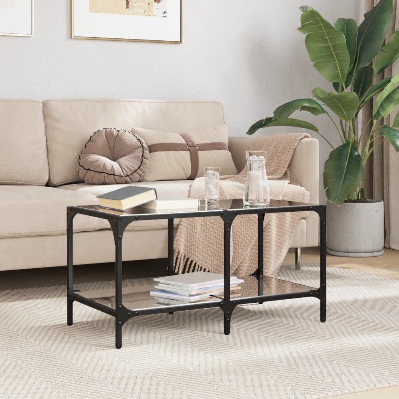 Table basse avec dessus en verre noir 78,5x40x40 cm acier 582563582563