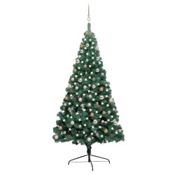 Demi-arbre de Noël artificiel pré-éclairé et boules vert 210 cm 582643582643