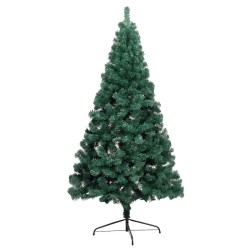Demi-arbre de Noël artificiel pré-éclairé et boules vert 210 cm 582643582643