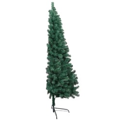Demi-arbre de Noël artificiel pré-éclairé et boules vert 210 cm 582643582643