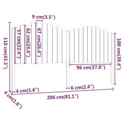 Tête de lit Noir 206x4x110 cm Bois massif de pin 582679582679