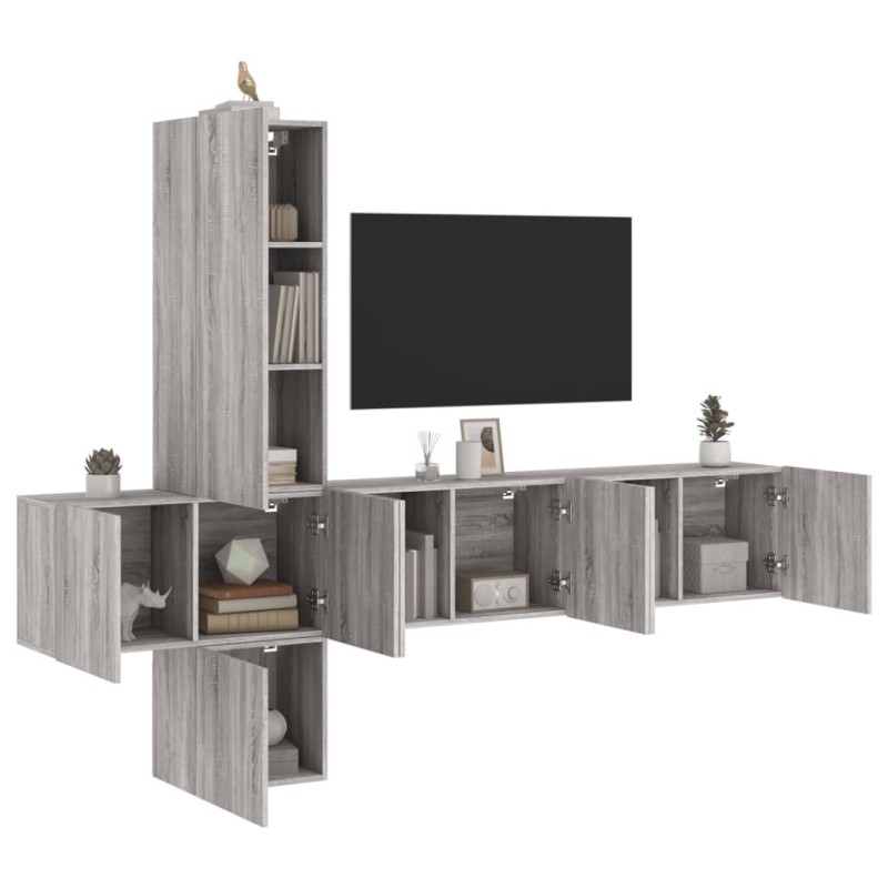 Unités murales TV 5 pcs sonoma gris bois d'ingénierie 582717582717