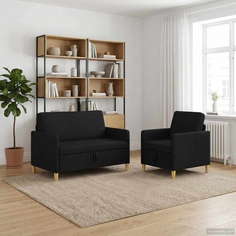 Canapé avec rangement 2 pcs Noir Polyester 582750582750