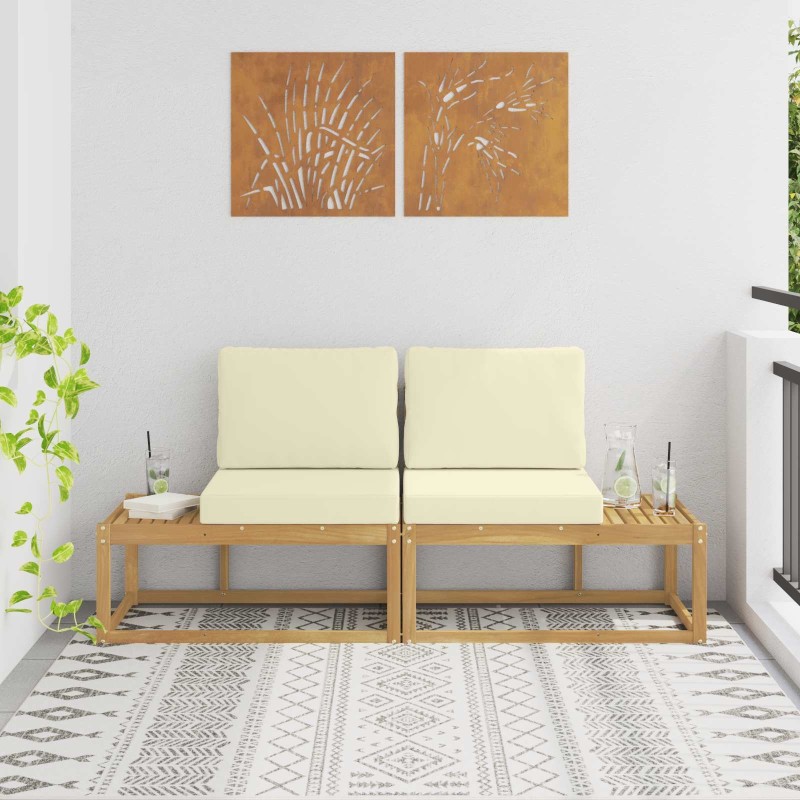 Canapé d'extérieur en bout 2 Pièce Blanc Bois d'Acacia Massif 582756582756