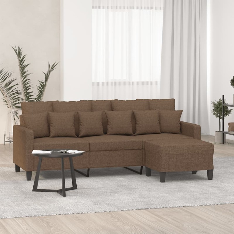 Canapé à 3 places avec repose-pieds Marron 180 cm Tissu 582757582757