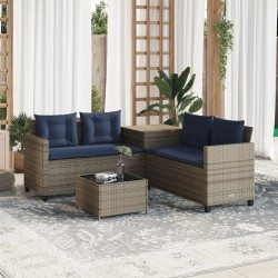 Canapé de jardin avec table et coussins en forme de L gris 582759582759