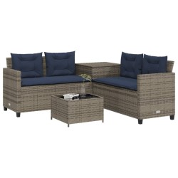Canapé de jardin avec table et coussins en forme de L gris 582759582759