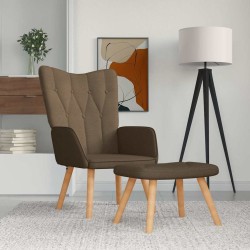 Chaise de relaxation avec tabouret Marron Tissu 582832582832