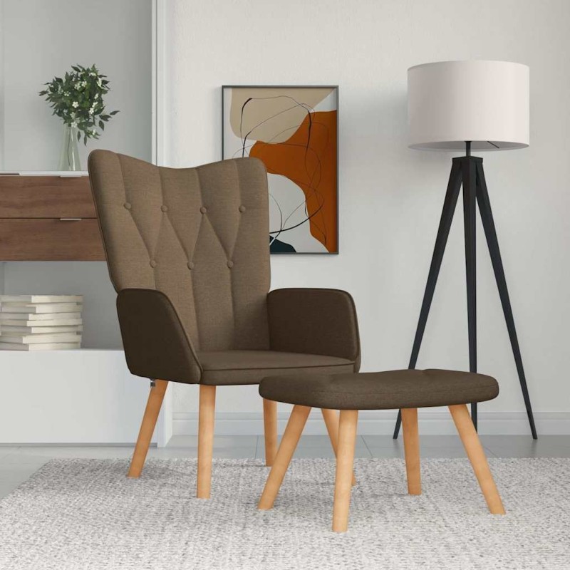 Chaise de relaxation avec tabouret Marron Tissu 582832582832