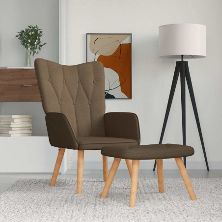 Chaise de relaxation avec tabouret Marron Tissu 582832582832