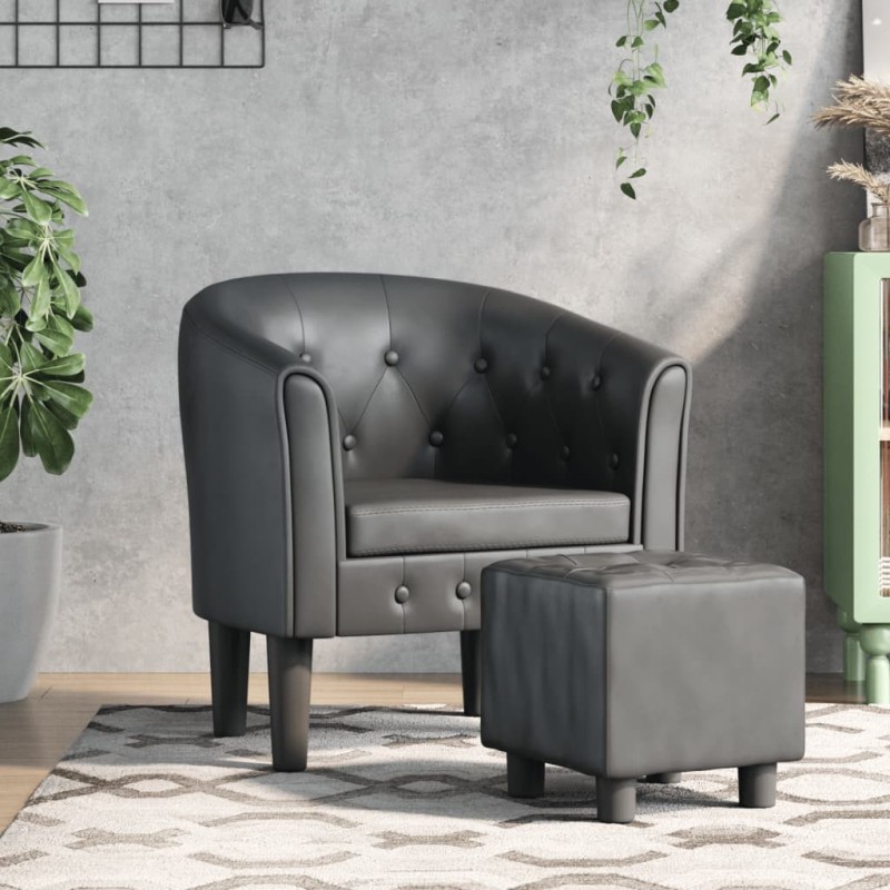 Chaise cabriolet avec repose-pied gris similicuir 582857582857