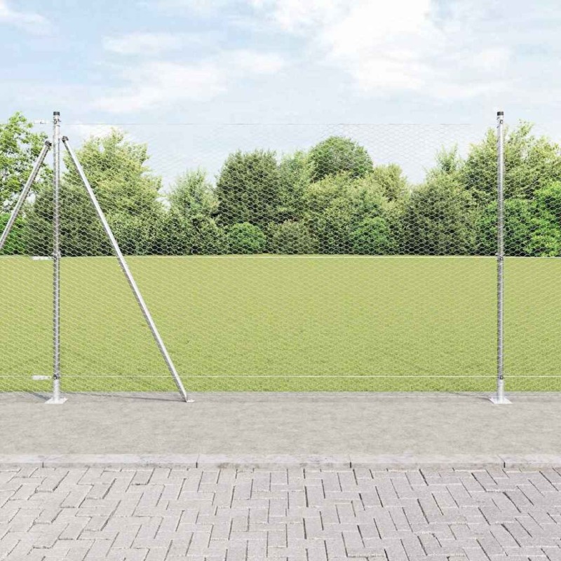 Clôture hexagonale avec base en béton 10 x 1,4 m Argenté Maille 582879582879
