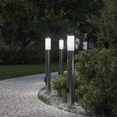 Bornes lumineuses avec détecteur et prise lot de 3 80 cm acier inoxydable IP44 582903582903