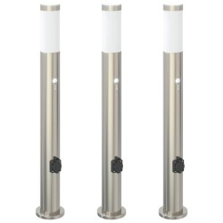 Bornes lumineuses avec détecteur et prise lot de 3 80 cm acier inoxydable IP44 582903582903