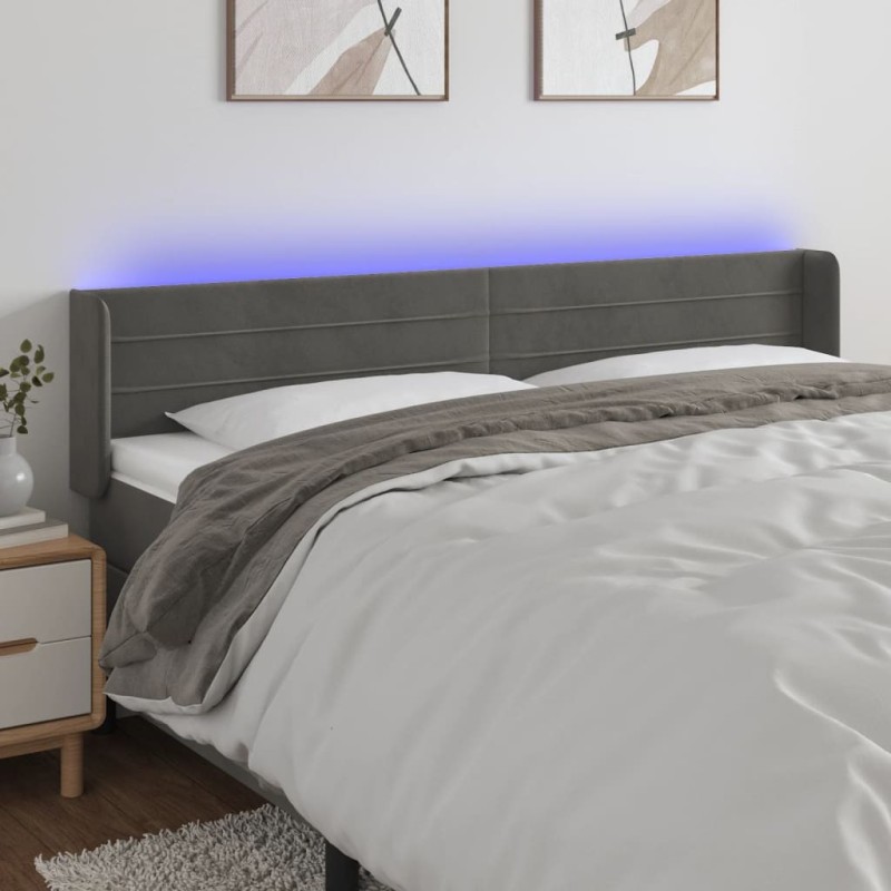Tête de lit à LED Gris foncé 203x16x78/88 cm Velours 582908582908
