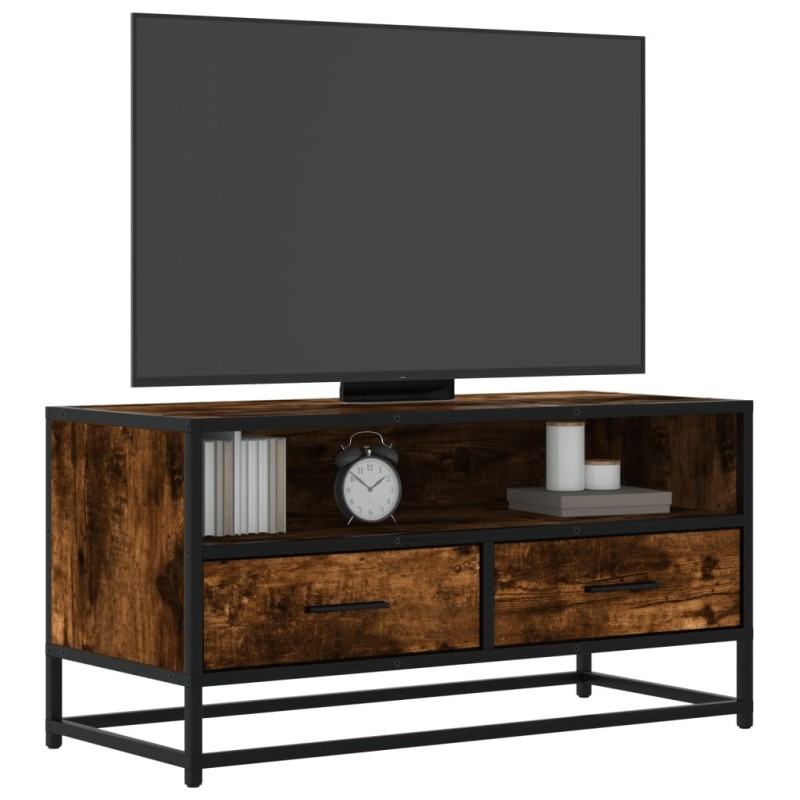 Meuble TV chêne fumé 80x34,5x40 cm bois d'ingénierie et métal 583008583008