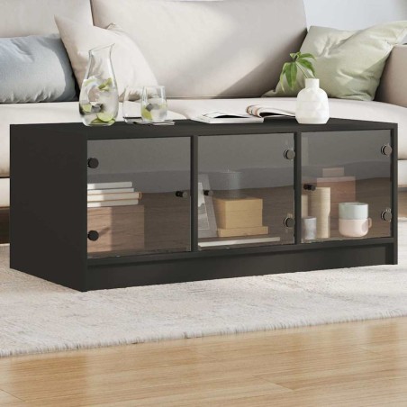 Table basse avec portes en verre noir 102x50x42 cm 583038583038